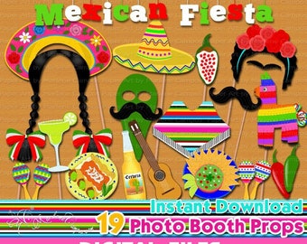 Mexican Fiesta photo booth props, Mexican fiesta birthday party, 5 de mayo, party decor, Photo Booth props set, Printable - INSTANT DOWNLOAD