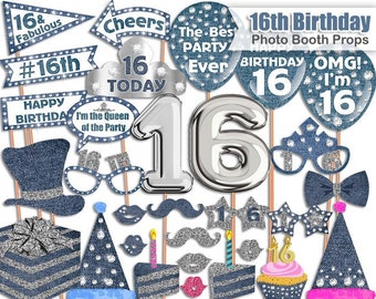 16th Birthday photo booth props, Denim, Diamonds, Crystal Sparkly, Birthday photo booth props, Photo Booth props set, PRINTABLE