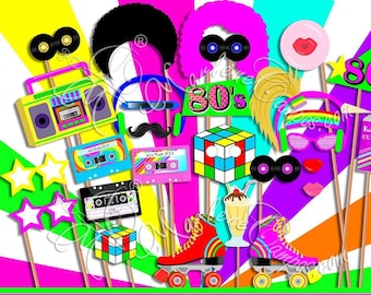 80's photo booth props, 80's birthday, 80's Party, 80's party, 1980, Retro party, Photo Booth props set, Printable, INSTANT DOWNLOAD