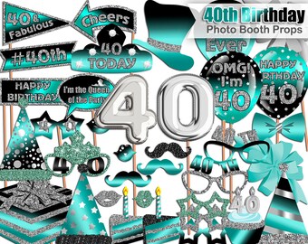 16th Birthday Photo Booth Props Turquoise Black Silver Etsy