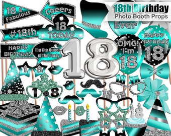 18th Birthday digital download 18th Birthday Party party printable Blue Lime Green birthday props PHOTO BOOTH PROPS instant download