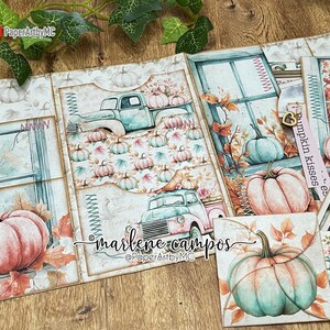 Pastel Pumpkin Junk Journal Folio Kit, Printable Fall Ephemera, Cozy Autumn Journal with Pockets, Soft Blush Scrapbook Printable image 5