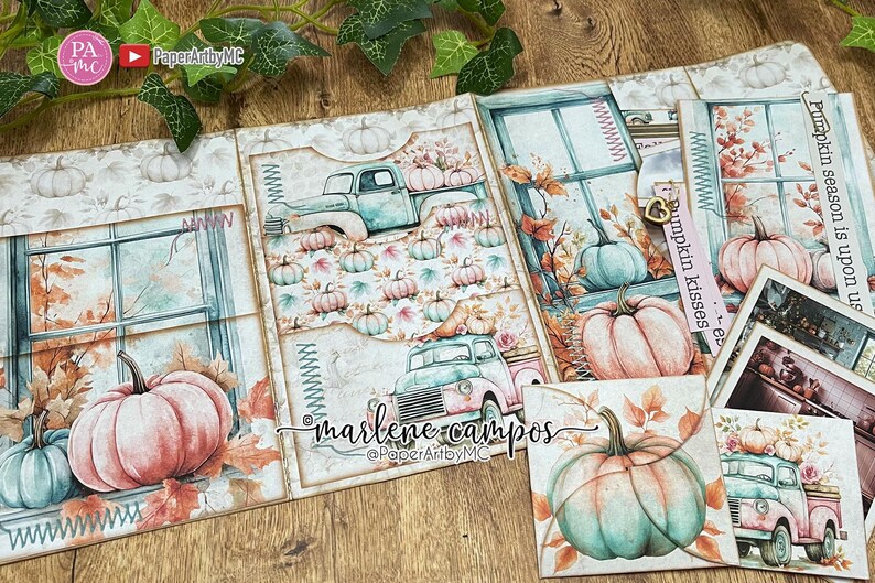 Pastel Pumpkin Junk Journal Folio Kit, Printable Fall Ephemera, Cozy Autumn Journal with Pockets, Soft Blush Scrapbook Printable image 5