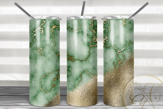 Green Marble Skinny Tumbler Sublimation Design, Gold Foil, Skinny Tumbler 20oz Design, Commercial Use PRINTED, Download Template Il_570xn