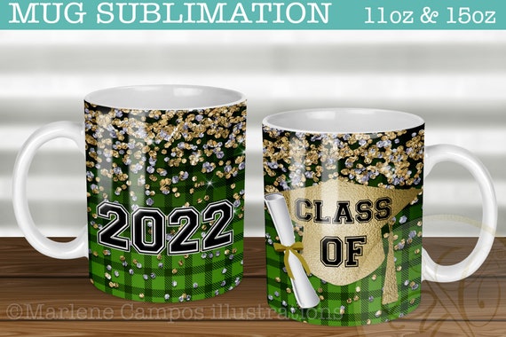 ANY YEAR Graduation Sublimation for Mugs, GREEN Plaid, Class Of, Glitter, 11oz and 15oz, Mug Press Template, Coffee Mug Wraps / Download Il_570xn