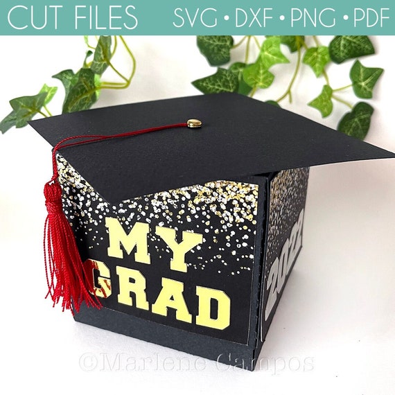 Graduation Cap Gift Box | Die cut Files | BLACK | svg, dxf, png, pdf | ANY YEAR | Cricut Project, Silhouette Cameo Project | Free Tutorial Il_570xn