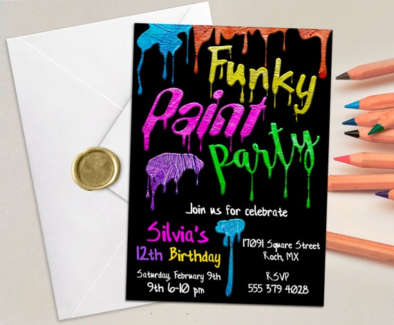 Funky Paint Birthday Invitation, Any Age, Paint Art Birthday, paint birthday party, Neon Paint, Digital Invitation| PRINTABLE Il_570xn