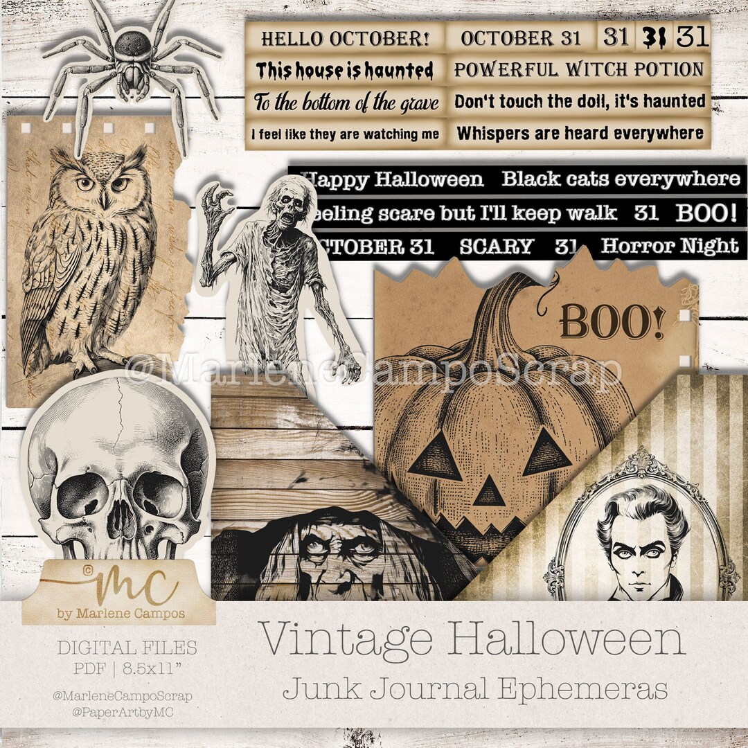 Vintage Halloween Junk Journal Ephemera: Printable Collage (PDF) - Etsy