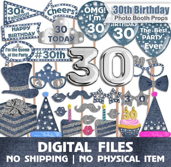 30th Birthday Photo Booth Props Denim Diamonds Crystal Etsy