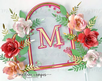 CUT FILE Arch Garden Roses Cake Topper | Shaker Cake Topper | + TUTORIAL | svg, dxf, png | Cricut, Silhouette, ScanNcut