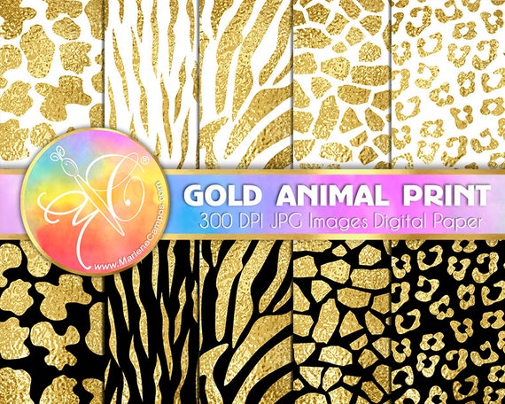 Gold Animal Skin Digital Paper, Animal Print, Wild animal print, Zebra, Tiger, Leopard, Cow, Giraffe, Scrapbook Paper, Backgrounds Il_570xn