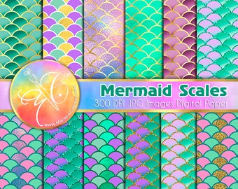 Mermaid Scales Digitaal Papier, Zeemeermin Staart, Zeemeermin Patroon, Zeemeermin Decoraties, Digitale achtergrond, Instant Download