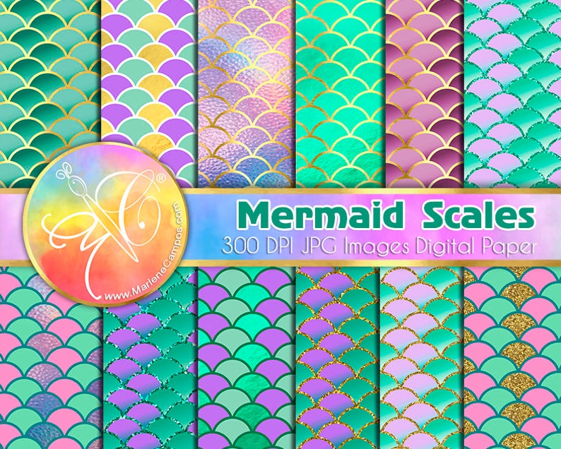 Mermaid Scales Digital Paper, Mermaid Tail, Mermaid Pattern, Mermaid Decorations, Digital background, Instant Download image 1