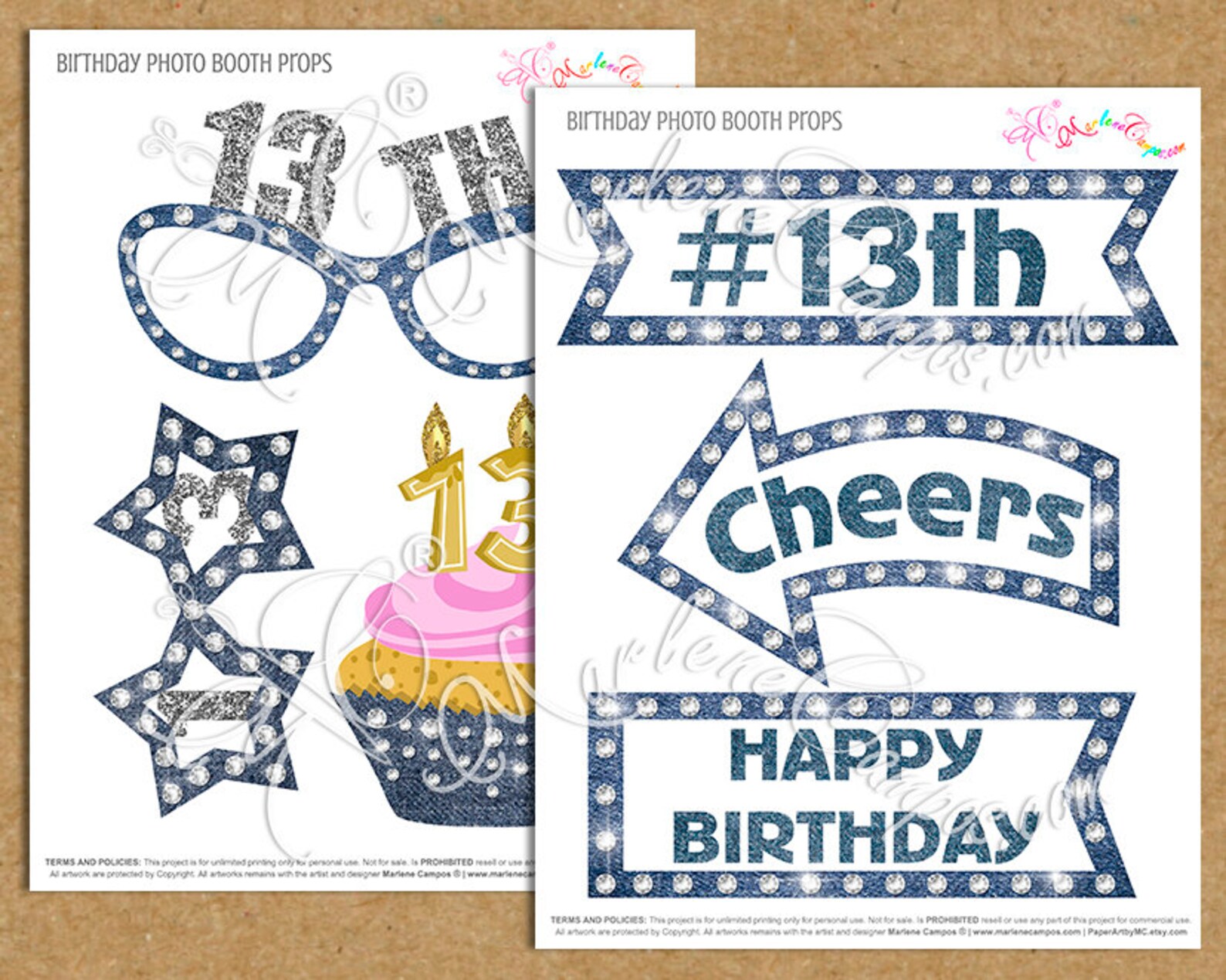 13th Birthday Photo Booth Props Denim Diamonds Crystal | Etsy