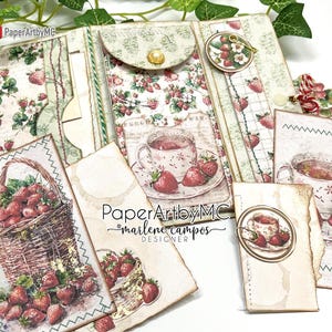Vintage Strawberry Junk Journal Kit: Printable Folding Folio (PDF Files)