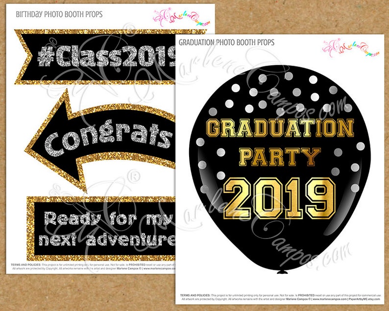 Instant Download Class Of 26 Graduation Party Gold Printable Graduation Photo Booth Props Silver Black Photo Booth Props Set Paper Party Supplies Party Decor Kromasol Com