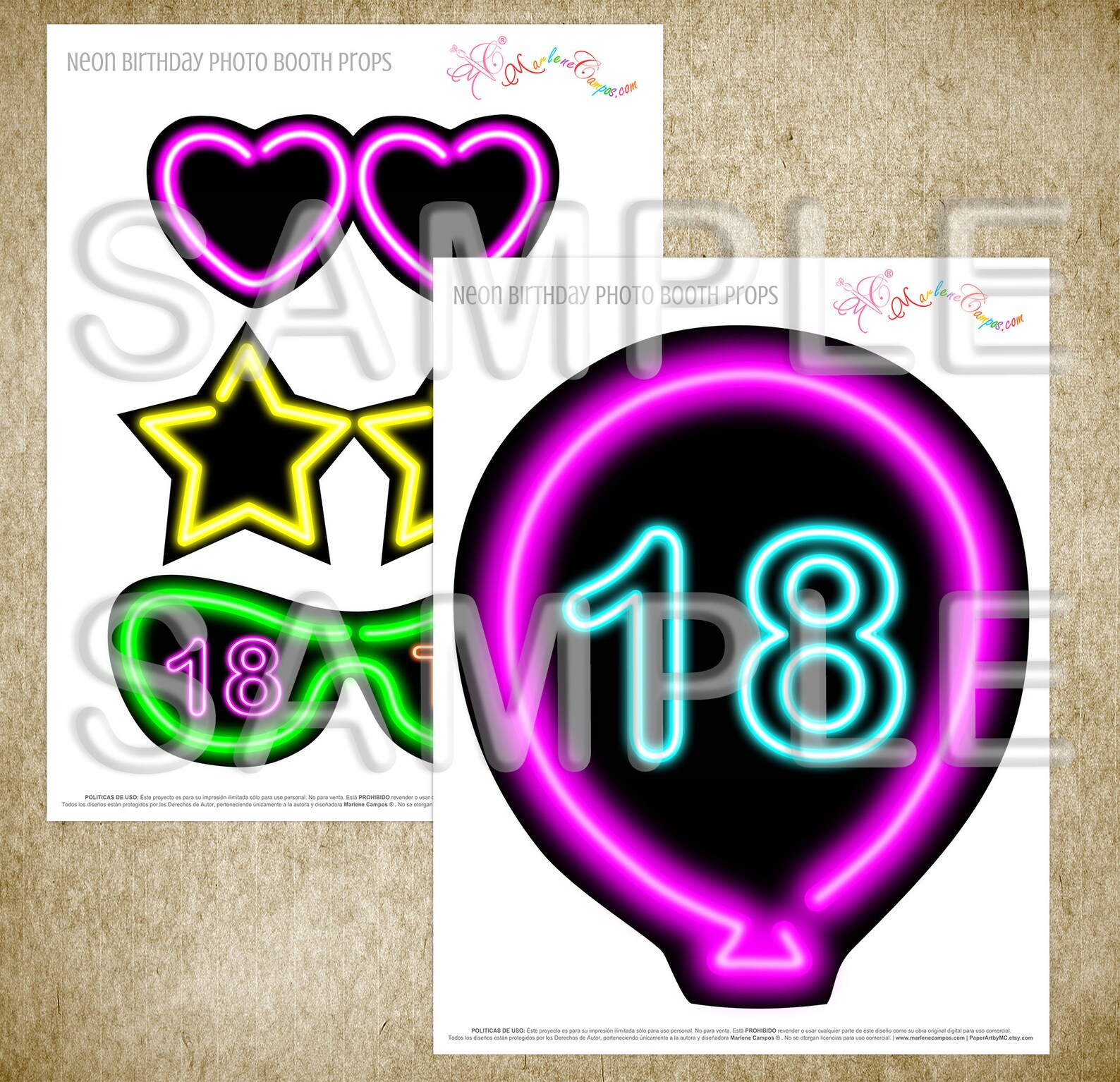 18th Neon Birthday Photo Booth Props Neon Party Birthday Etsy