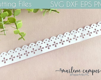 Lace Border CUTTING FILES | Flowers dots Decor, Scrapbook, Journal, Paper Craft, SVG, dxf, eps, png | Cricut Project, Silhouette, ScanNcut