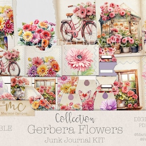 Gerbera Flowers Junk Journal Kit: Printable Ephemera (PDF)