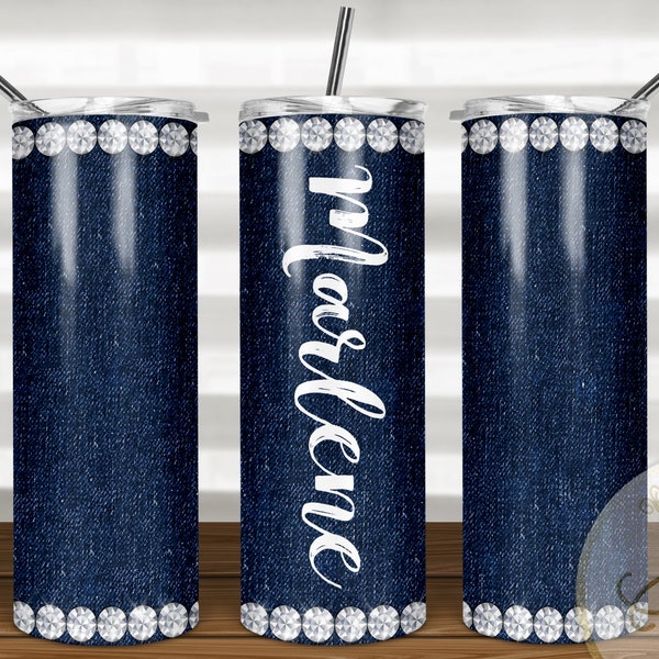 Denim and Diamond Skinny Tumbler Sublimation, Diamonds Border Design, Skinny Tumbler 20oz Design, Download Template