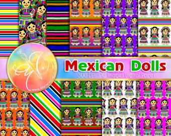 Mexican Doll Digital Paper, Mexican Fiesta Digital Paper , Cinco de Mayo, Mexican Decoration, Mexican Fiesta Birthday, Digital background