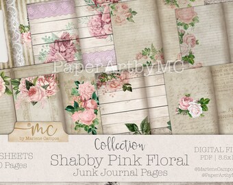 Shabby Pink Floral Junk Journal Pages | Shabby Junk Journal, Junk Journaling, Pages for Junk Journal | PRINTABLE