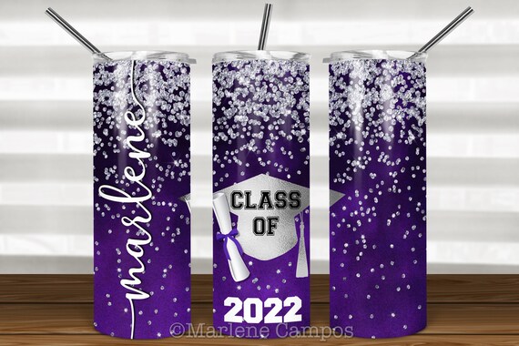 ANY YEAR Graduation Skinny Tumbler Sublimation, Purple, SILVER Glitter, Class of, Skinny Tumbler 20oz Design, Download Template Il_570xn
