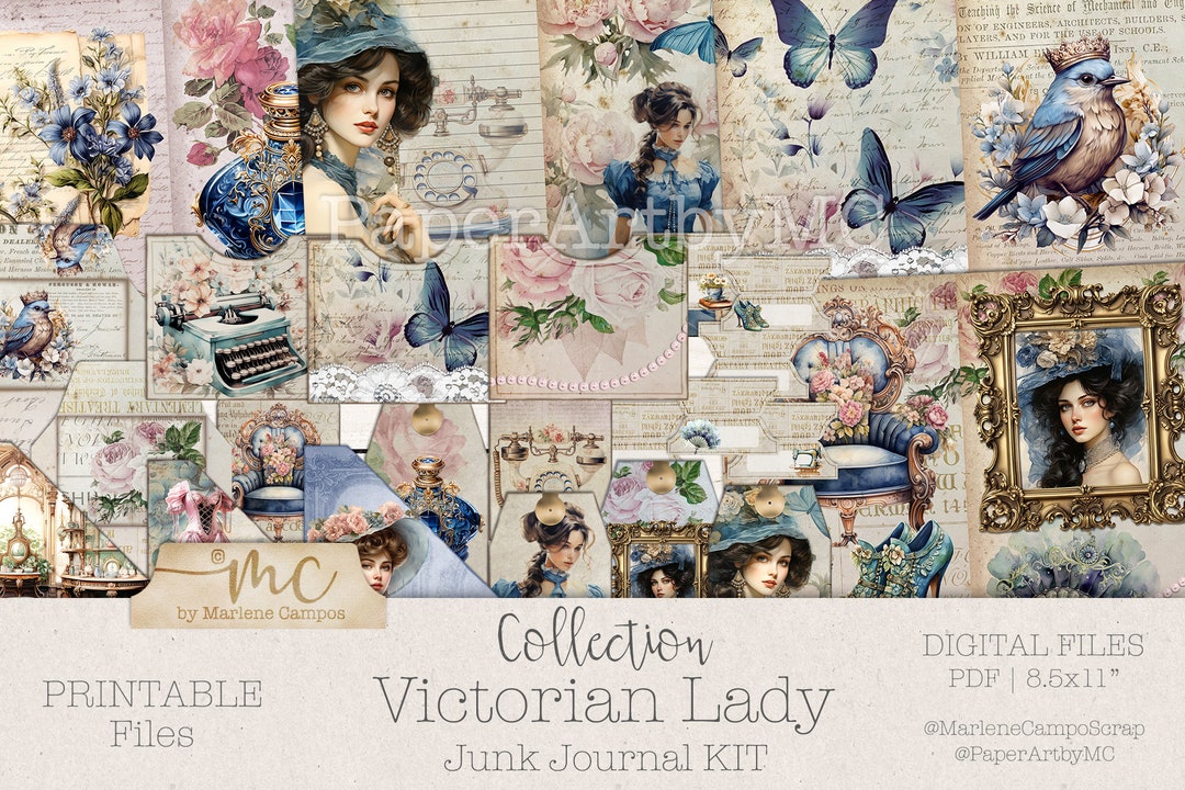 Victorian Lady Junk Journal Kit Printable | Blue Vintage Ephemera ...