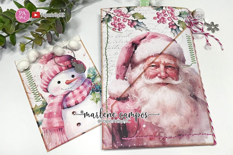 Christmas in July, Pink Christmas Junk Journal Kit, Santa Folding Folio ...