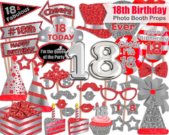 18th-birthday-photo-booth-props-red-silver-18th-birthday-birthday