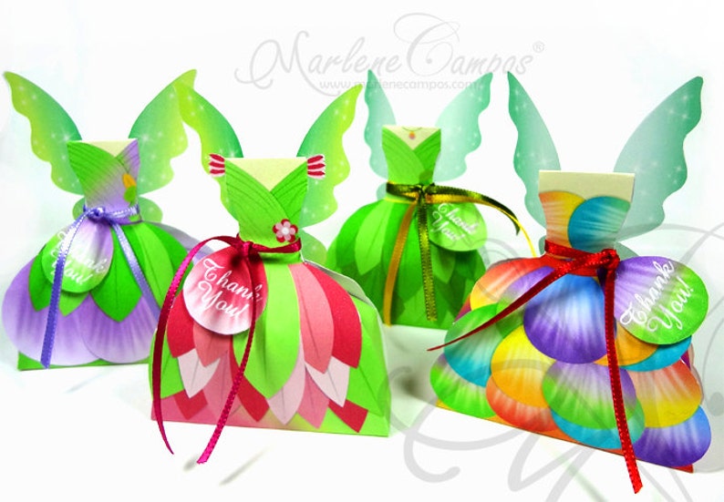 Fairy Favor Box, Printable Box, 4 fairies favor boxes, Paper toy, Birthday Party INSTANT DOWNLOAD Paper Art by Marlene Campos image 1