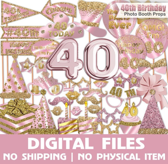 40th Birthday photo booth props, Rose Gold, Gold GLITTER, 40th Birthday party, Birthday photo booth props, Printable, INSTANT DOWNLOAD Il_570xn