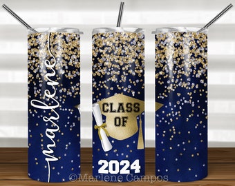 ANY YEAR Graduation Skinny Tumbler Sublimation, BLUE, Gold, Silver, Glitter, Class of, Skinny Tumbler 20oz Design, Download Template