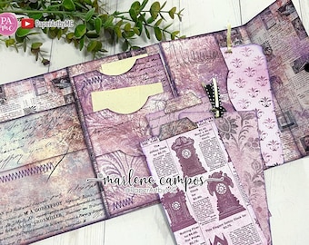 Purple Journal Folio Kit, Printable Lavender Junk Journal Folder, Scrapbook Add-on