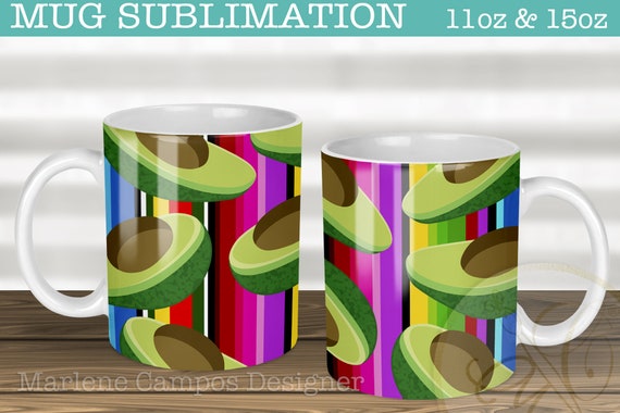 Sublimation Designs for Mugs, Avocado Design, Mexican Serape, 11oz and 15oz, Mug Press Template, Coffee Mug Wraps / Download Template Il_570xn