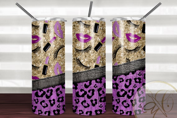 Makeup Leopard Violet Skinny Tumbler 20oz Fiels, Gold Glitter, Leather, Printable, DIY Tumbler Sublimation, Download Template Il_570xn