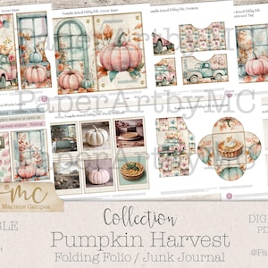 Pastel Pumpkin Junk Journal Folio Kit, Printable Fall Ephemera, Cozy Autumn Journal with Pockets, Soft Blush Scrapbook Printable image 6