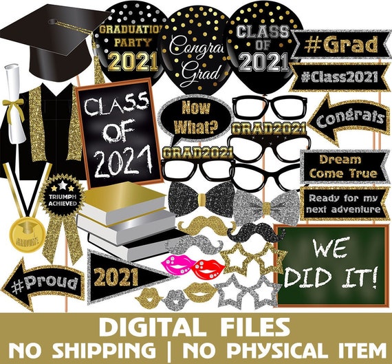 Download Class Of 2021 Graduation Photo Booth Props Gold Silver Etsy