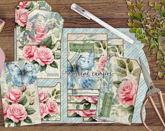 Zestaw do dziennika Shabby Chic Junk Journal Folio, bibeloty Blooming Garden, dodatek do albumu ze zdjęciami, wkładka do dziennika