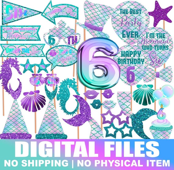 Mermaid Photo booth props, 6th Birthday, Mermaid Birthday party, Mermaid Birthday, Party photo booth props, Printable, INSTANT DOWNLOAD Il_570xn