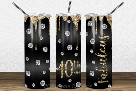 Glamour 40th and Fabulous Skinny Tumbler Sublimation, Gold, Glitter, Diamond, Skinny Tumbler 20oz Design | Download Template Il_570xn