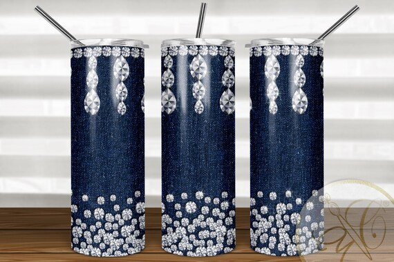 Denim and Diamond Skinny Tumbler Sublimation, Diamonds Garland Design, Skinny Tumbler 20oz Design, Download Template Il_570xn