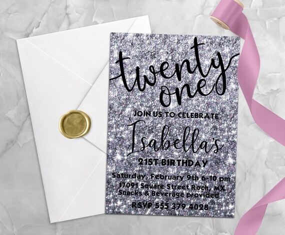 Pink Black Silver Diamond 10Th Birthday Party Personalised Invitations