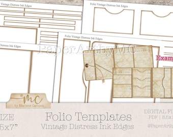 Plantilla imprimible para folio de diario basura, kit PDF con borde de tinta desgastado vintage, suministros para manualidades de scrapbooking y efímeras, descarga instantánea