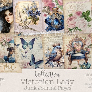 Victorian Lady Junk Journal Pages: Printable Scrapbook Paper (PDF)