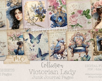 Victorian Lady Junk Journal Pages | Vintage Junk Journal, Junk Journaling, Pages for Junk Journal | PRINTABLE