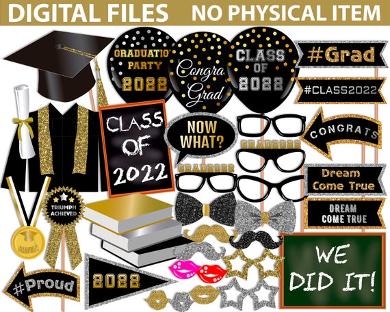 ANY YEAR Black Graduation Photo Booth Props/ EDIT the Year/ Class of/ Graduation Party, Photo Booth props set, Printable, Instant Download Il_570xn