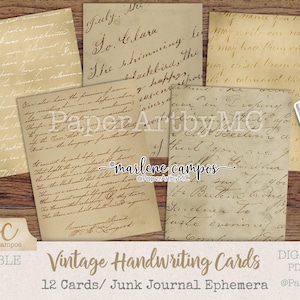 Efémeras de caligrafia vintage – Cartões de diário de lixo para impressão – Papel de carta antigo – Folhas de colagem, download instantâneo