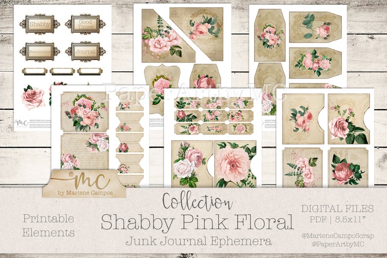 Shabby Chic Junk Journal Kit, Printable Journaling Ephemera, Scrapbook ...