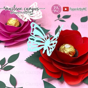 CUT FILE Paper Rose Chocolate Holder Rose and Butterfly Candy Holder TUTORIAL svg, dxf, png Cricut Project, Silhouette, ScanNcut image 4